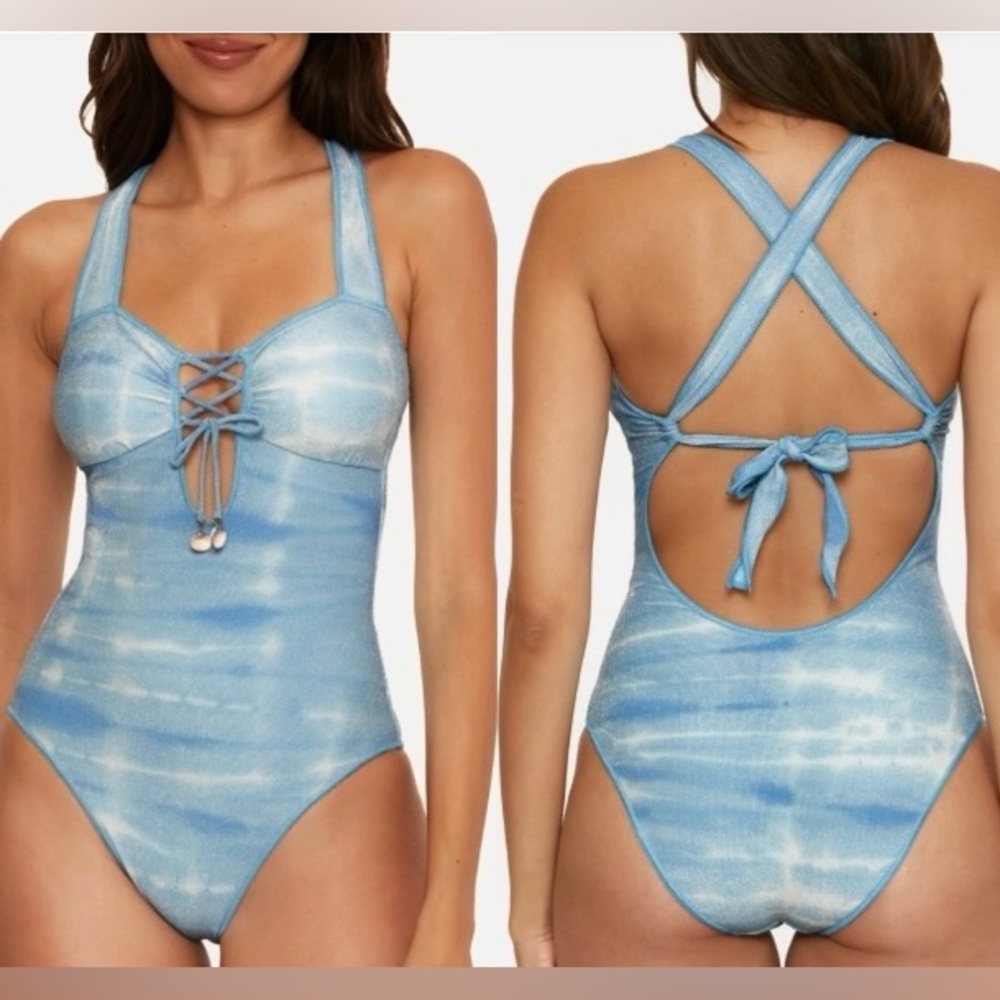 BECCA Blue Metallic One Piece Swimsuit